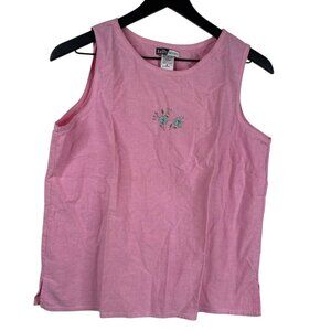 Kelly Scott Top Women's Pink Sz S Sleeveless Embroidered Flower Cottage Core